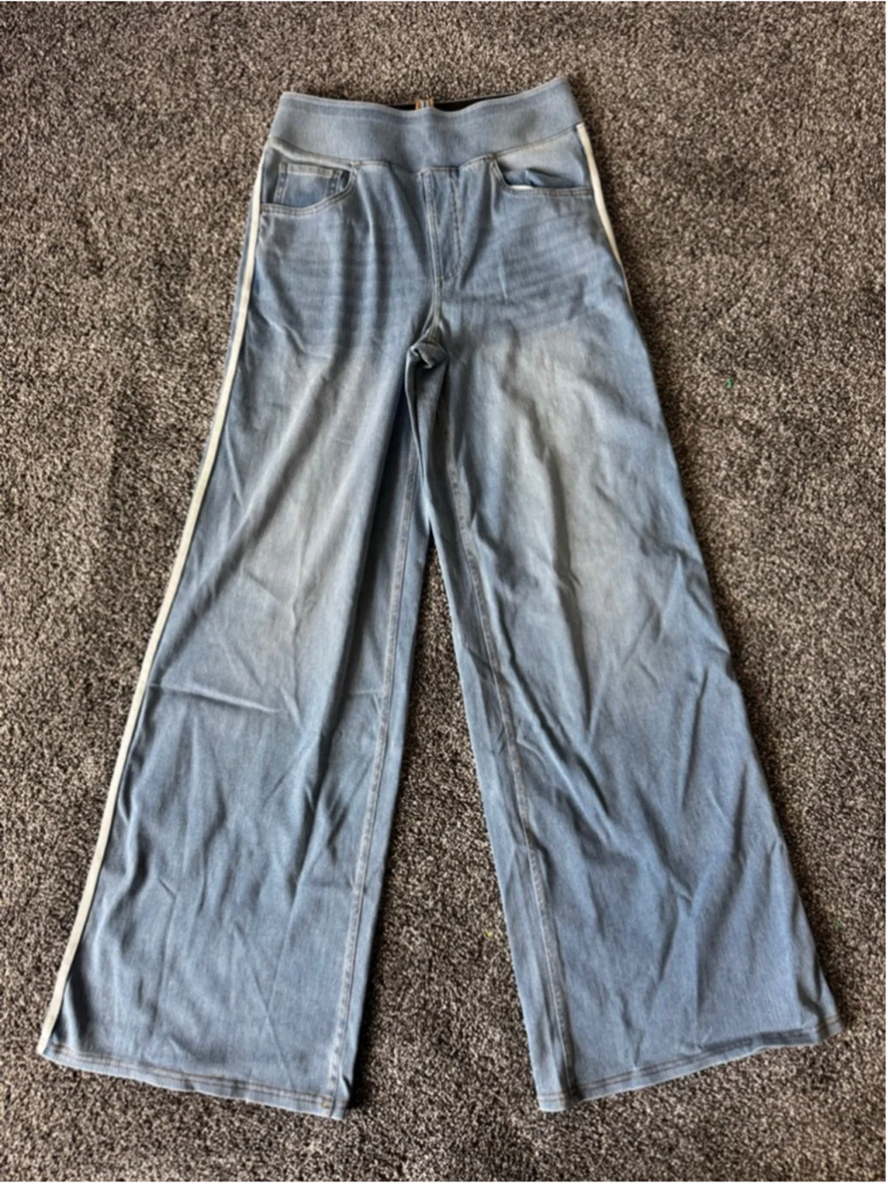 Halara Flex™ High Waisted Stripe Wide Leg Flowy Washed Casual Jeans Light Blue M - Picture 6 of 14